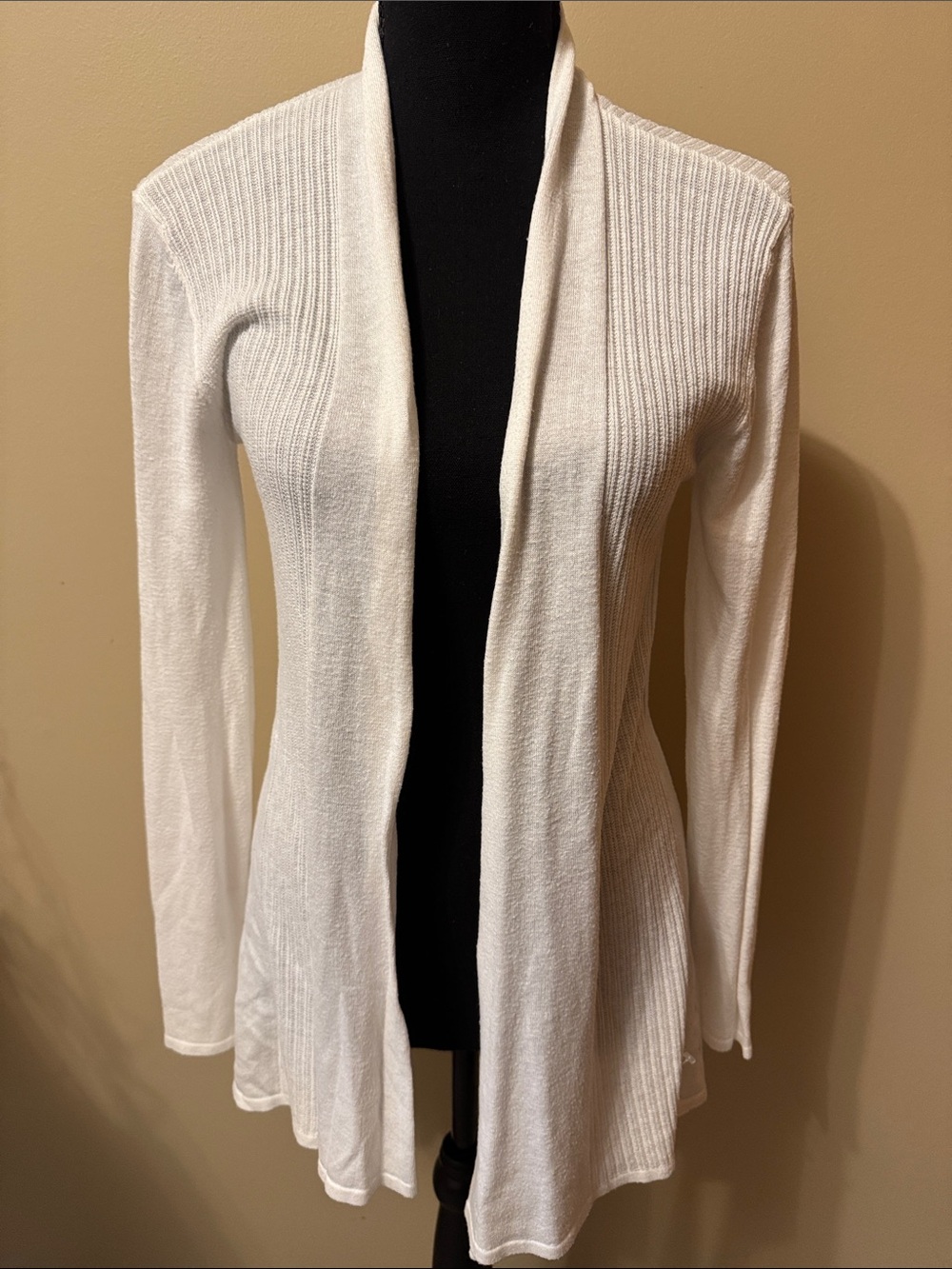 Soft Surroundings Cream Open-Front Ribbed Cardigan